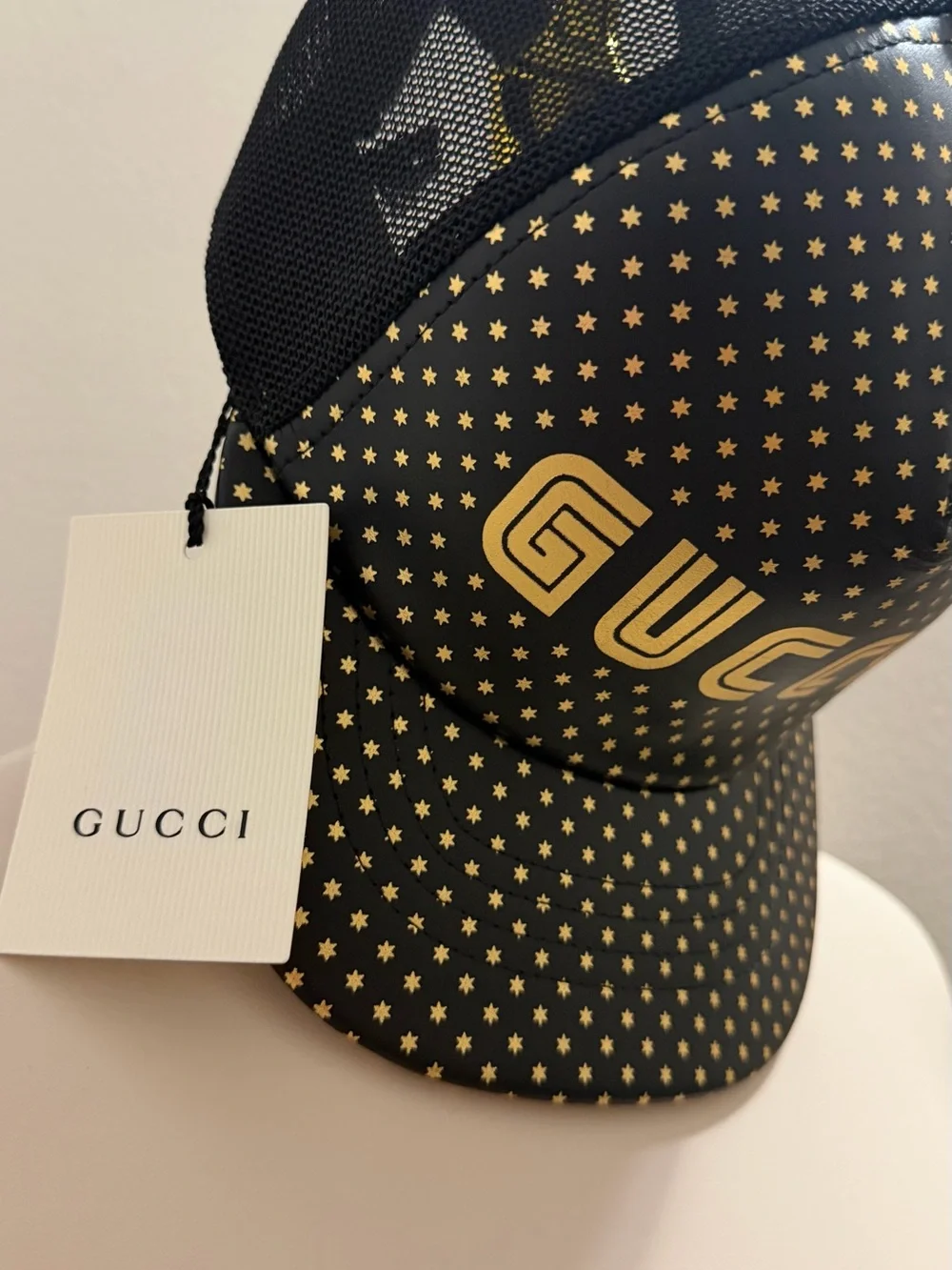 Gucci X SEGA Calfskin GUCCY stars baseball hat black and gold